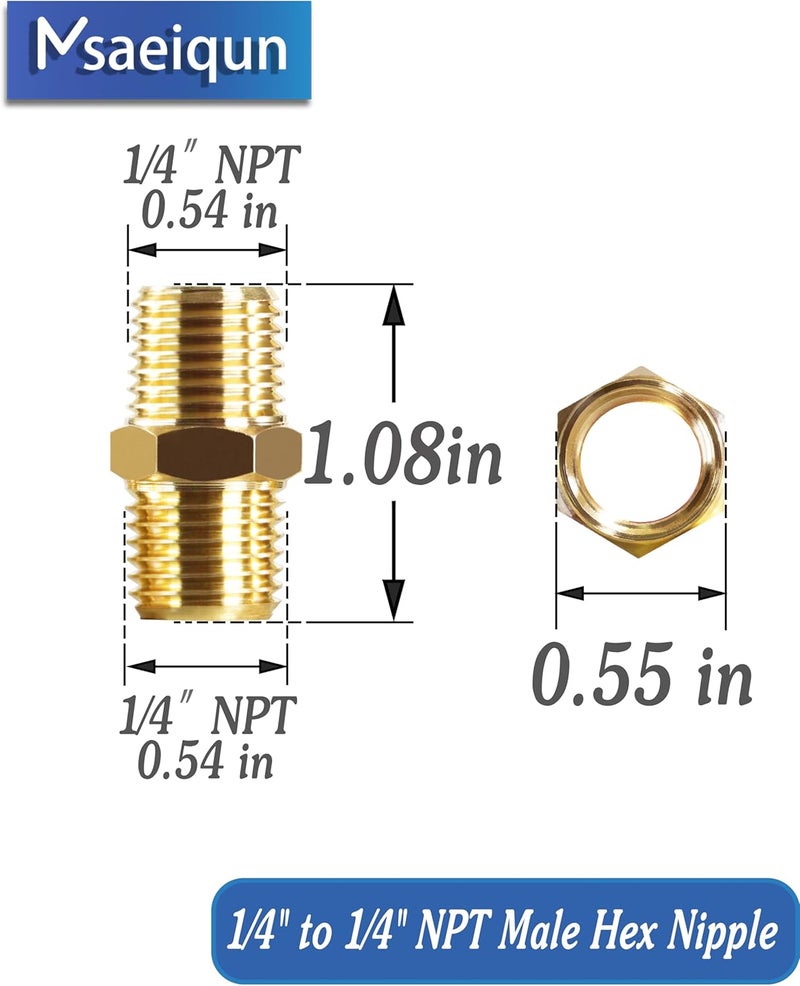 MSAEIQUN 10PCS 1/4 Inch Male Pipe x 1/4 Inch Male Pipe Solid Brass Threaded Straight Pipe Equal Diameter Pipe Hex Nipple Fittings Extension Connector Adapter Coupling for Pipe Line/Oil/Gas - Image 2